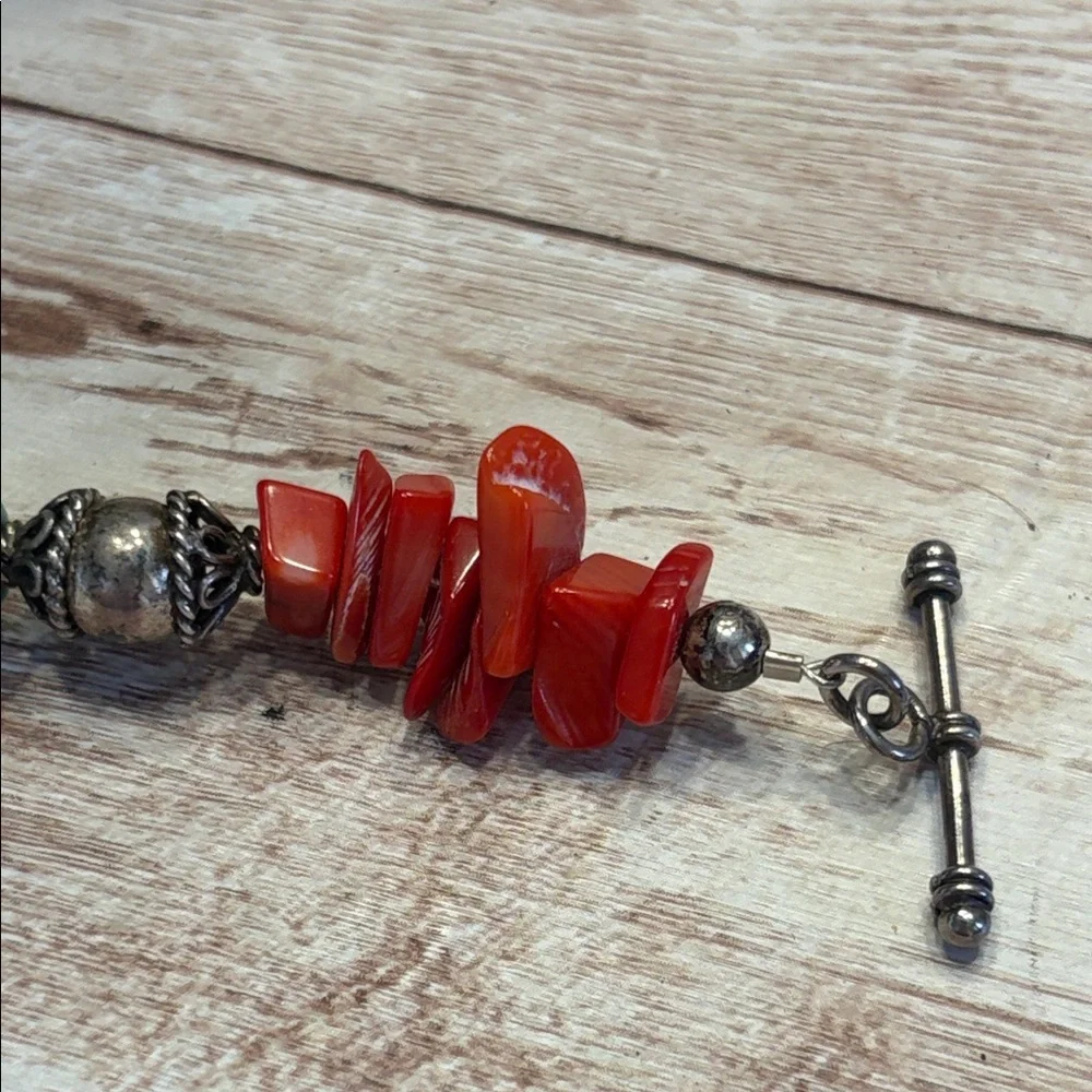 Elegant Red and Turquoise Beaded Jewelry Bracelet & Earrings Set